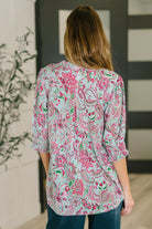 Lizzy Smock Top in Mint and Pink Floral Paisley Blouse Ave Shops- Tilden Co.