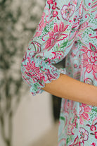 Lizzy Smock Top in Mint and Pink Floral Paisley Blouse Ave Shops- Tilden Co.