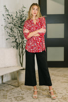 Lizzy Smock Top in Red and Pink Floral Blouse Ave Shops- Tilden Co.