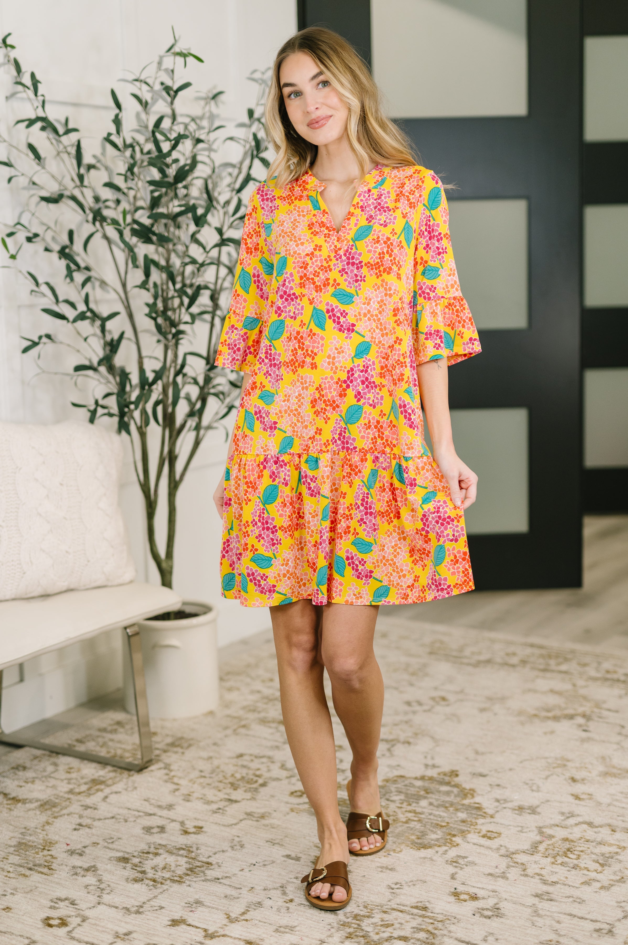 Lizzy Sunday Dress in Leaf Multi Floral- 3/3/2026 NEW Knee Length Dress Ave Shops- Tilden Co.