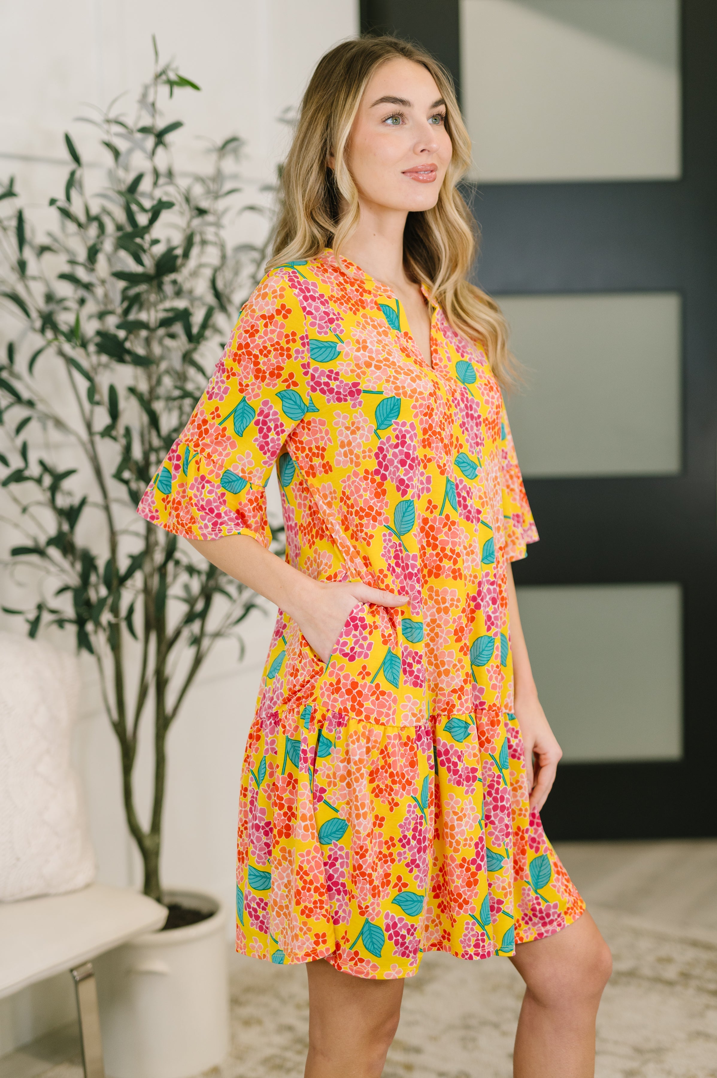 Lizzy Sunday Dress in Leaf Multi Floral- 3/3/2026 NEW Knee Length Dress Ave Shops- Tilden Co.