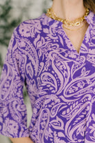 Lizzy Sunday Dress in Purple Paisley- 3/3/2026 NEW Knee Length Dress Ave Shops- Tilden Co.