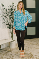 Lizzy Top in Aqua Paisley Blouse Ave Shops- Tilden Co.