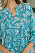 Lizzy Top in Aqua Paisley Blouse Ave Shops- Tilden Co.