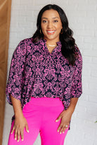 Lizzy Top in Hot Pink and Navy Damask    Tops Ave Shops- Tilden Co.