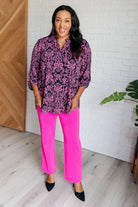 Lizzy Top in Hot Pink and Navy Damask    Tops Ave Shops- Tilden Co.