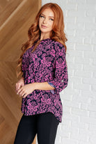 Lizzy Top in Hot Pink and Navy Damask    Tops Ave Shops- Tilden Co.