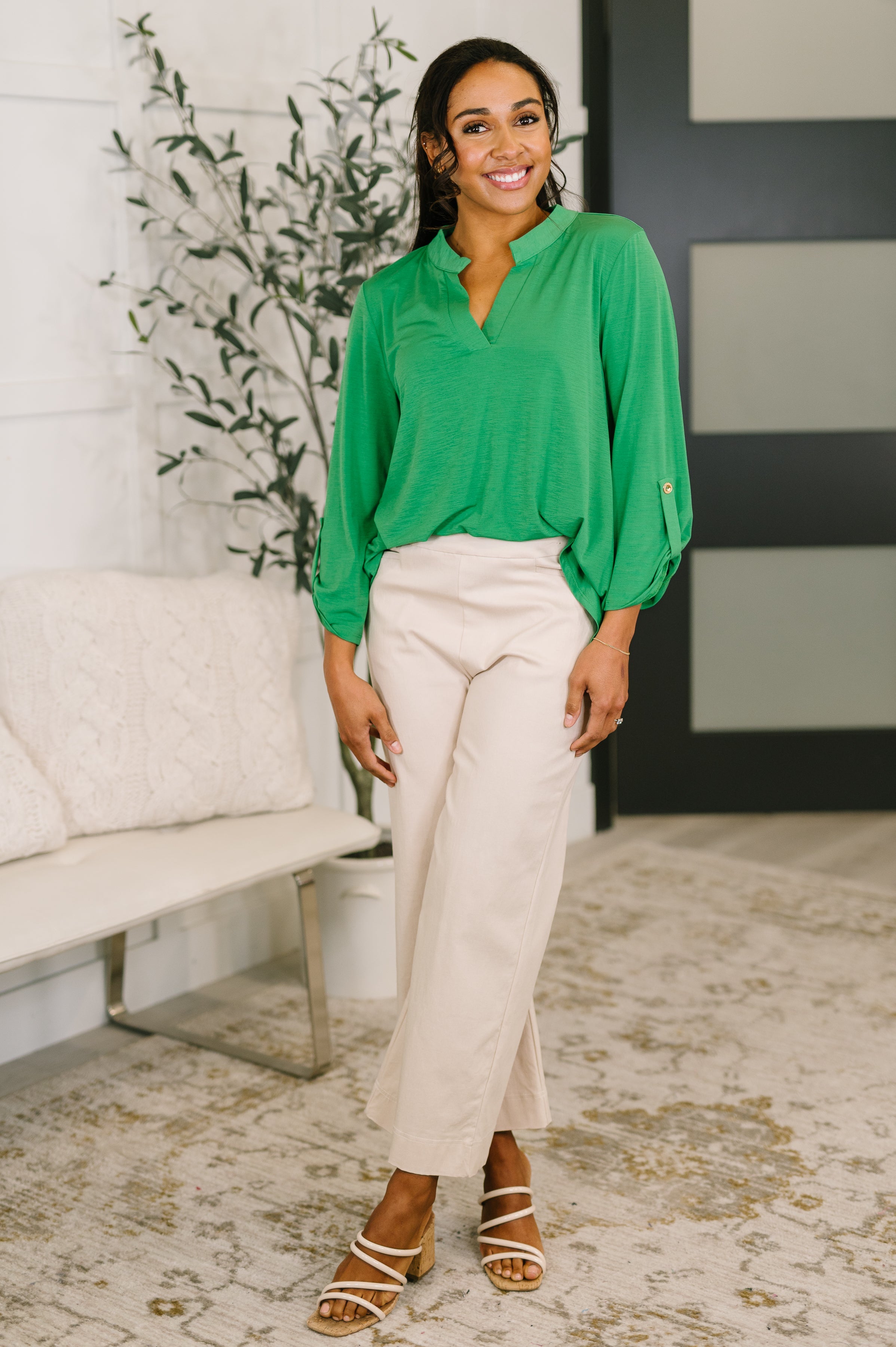 Lizzy Top in Kelly Green Blouse Ave Shops- Tilden Co.
