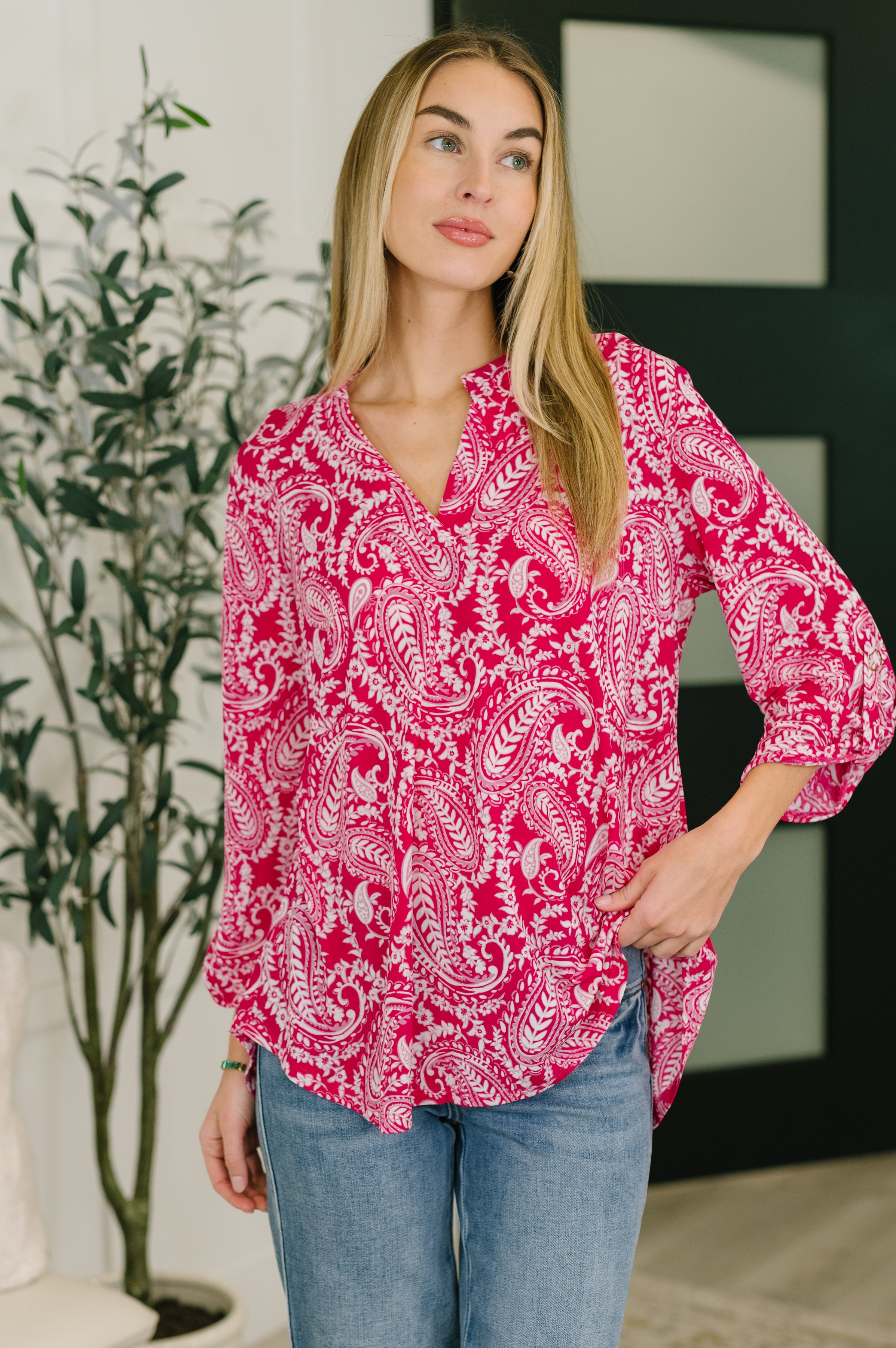 Lizzy Top in Pink Paisley T-Shirt Ave Shops- Tilden Co.
