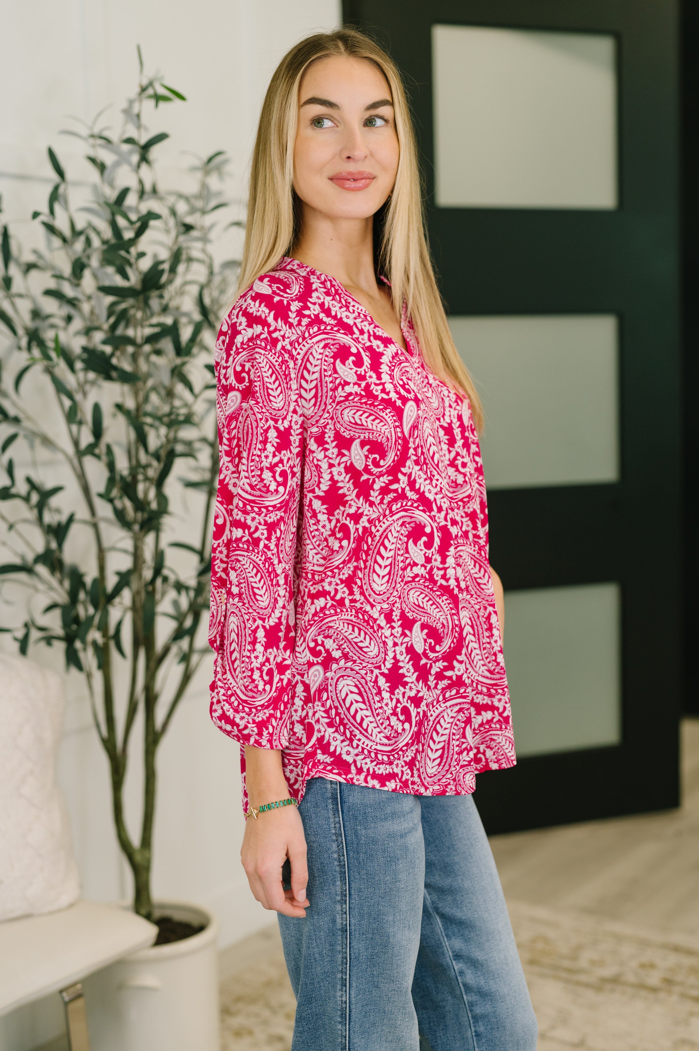 Lizzy Top in Pink Paisley T-Shirt Ave Shops- Tilden Co.
