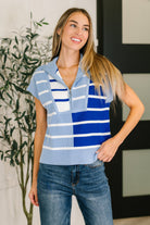 Lonely Traveler Striped Quarter Zip Vest in Blue Womens Ave Shops- Tilden Co.