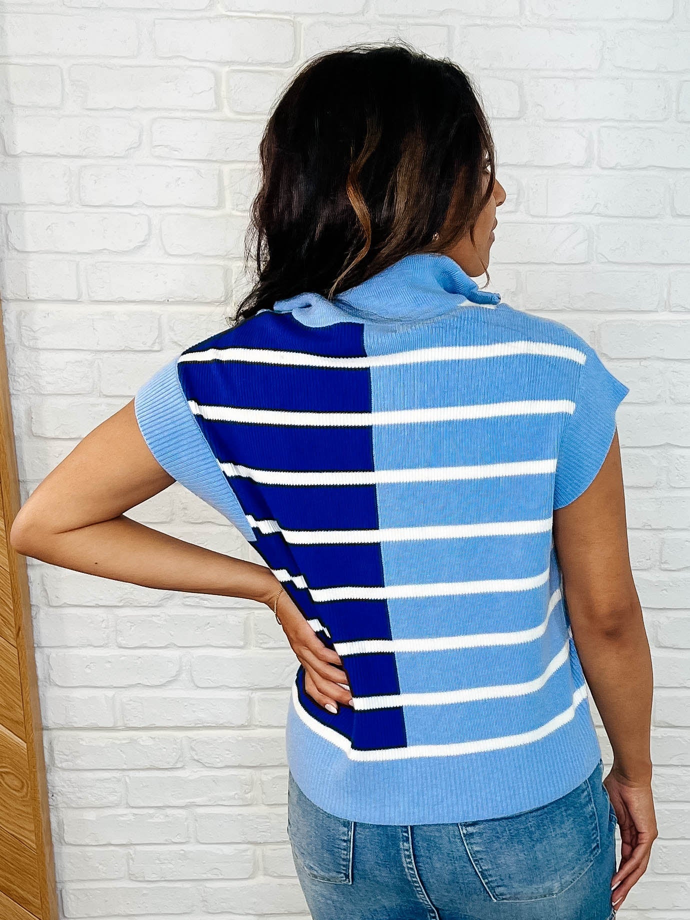 Lonely Traveler Striped Quarter Zip Vest in Blue Womens Ave Shops- Tilden Co.