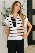 Lonely Traveler Striped Quarter Zip Vest in White Womens Ave Shops- Tilden Co.