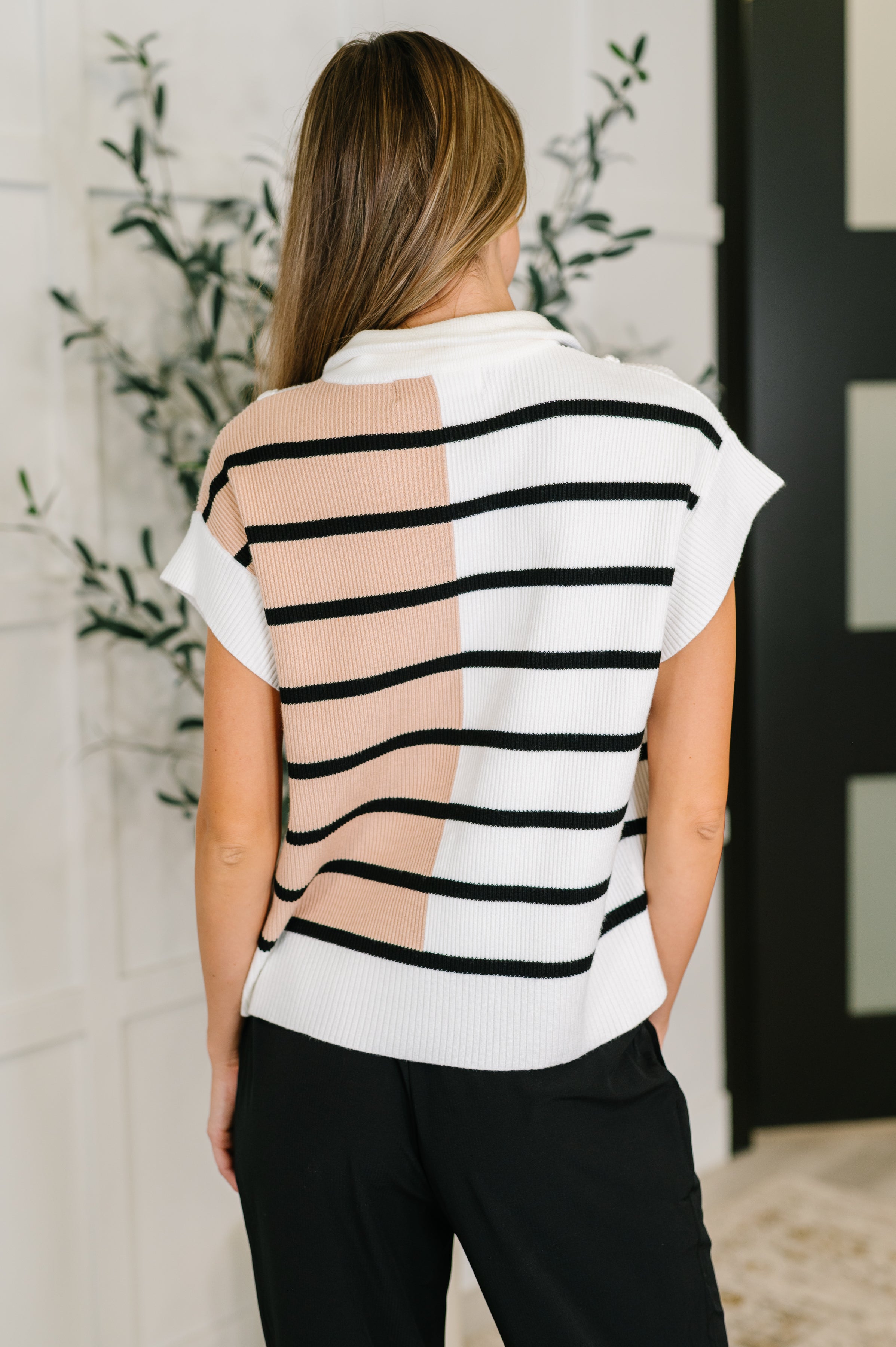 Lonely Traveler Striped Quarter Zip Vest in White Womens Ave Shops- Tilden Co.