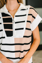 Lonely Traveler Striped Quarter Zip Vest in White Womens Ave Shops- Tilden Co.