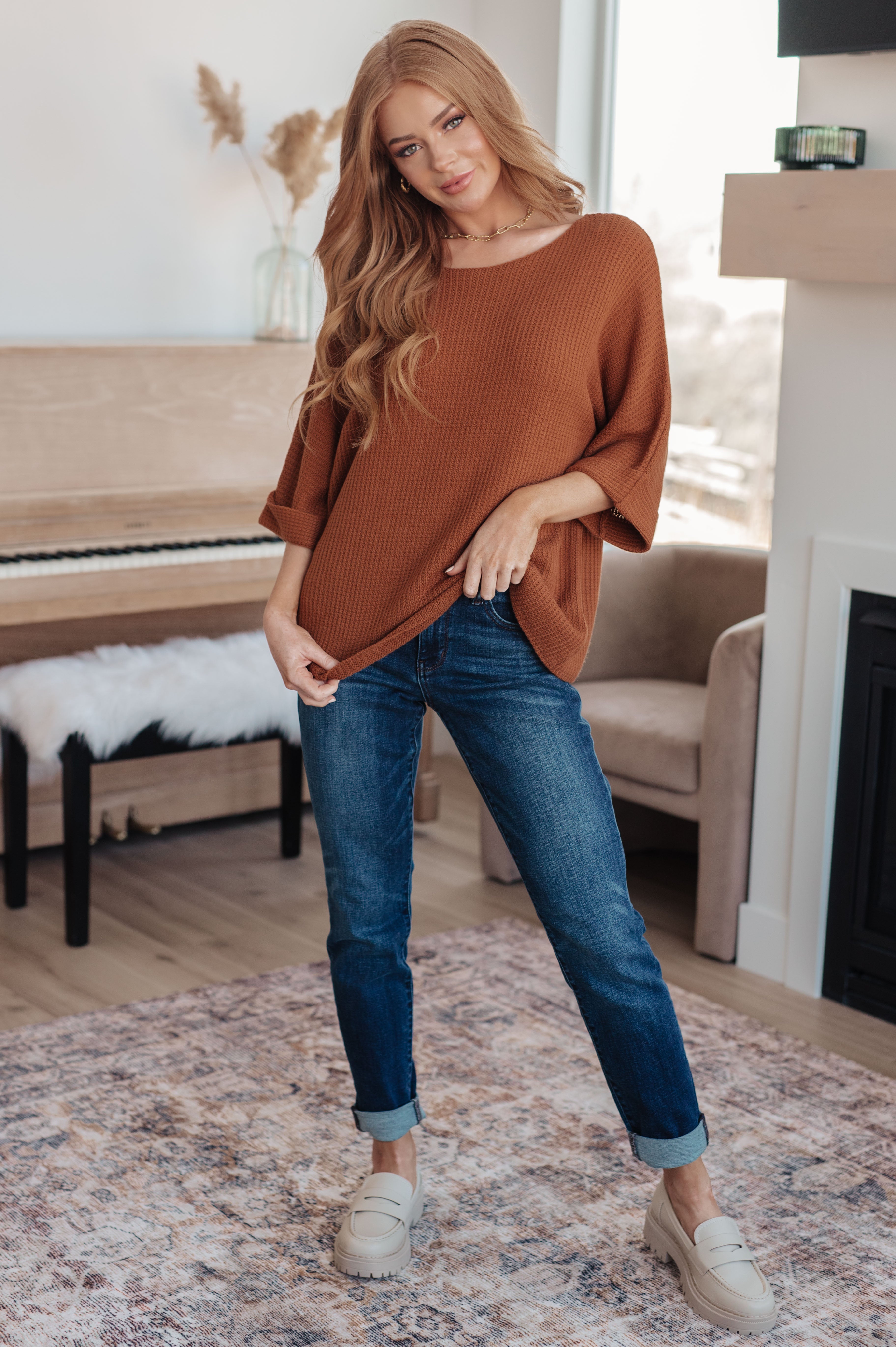 Lotta Love Knitted Sweater Top in Rust Tops Ave Shops- Tilden Co.