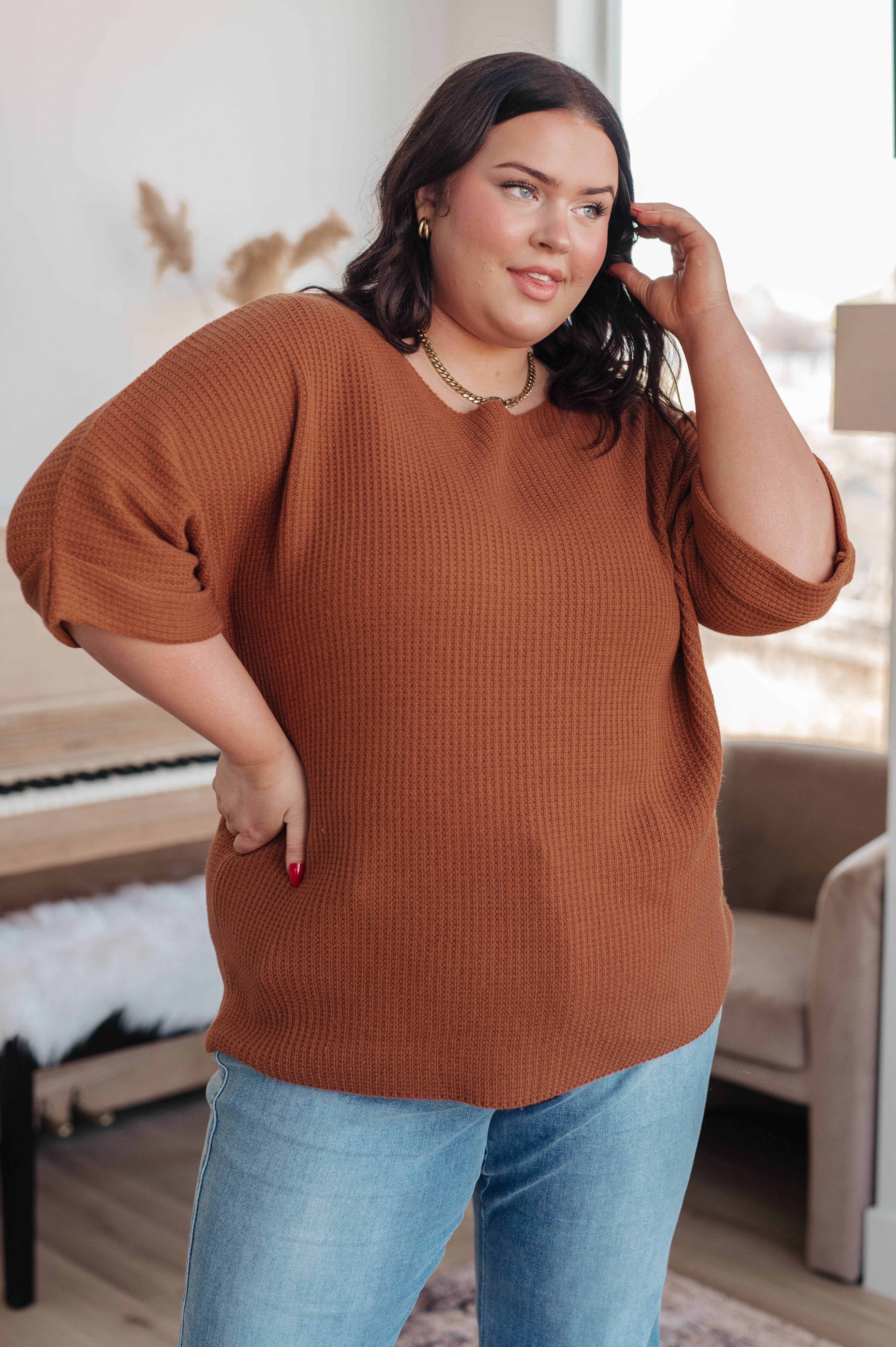 Lotta Love Knitted Sweater Top in Rust Tops Ave Shops- Tilden Co.
