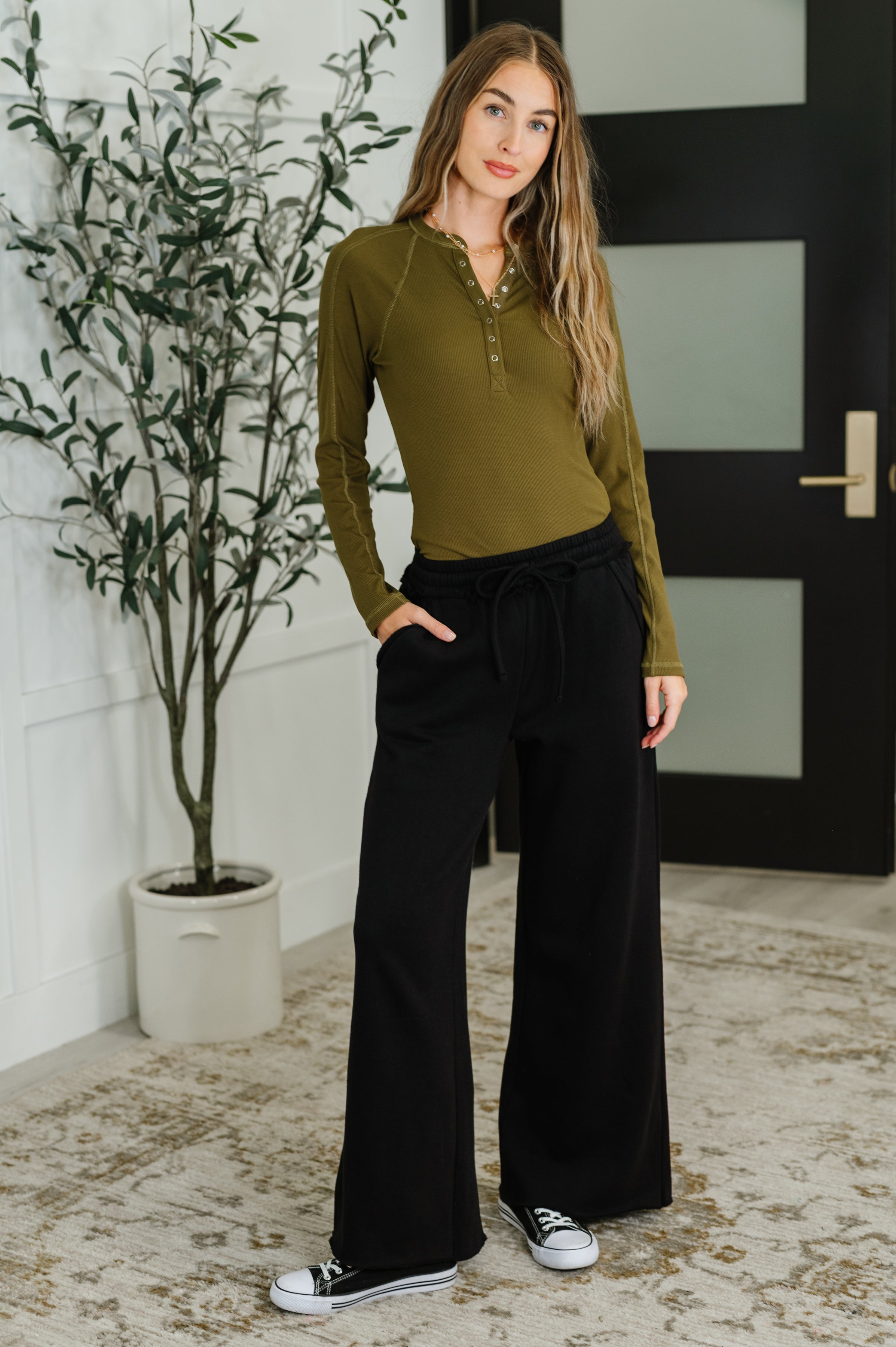 Lounge Line Wide Leg Sweats in Black Womens Ave Shops- Tilden Co.