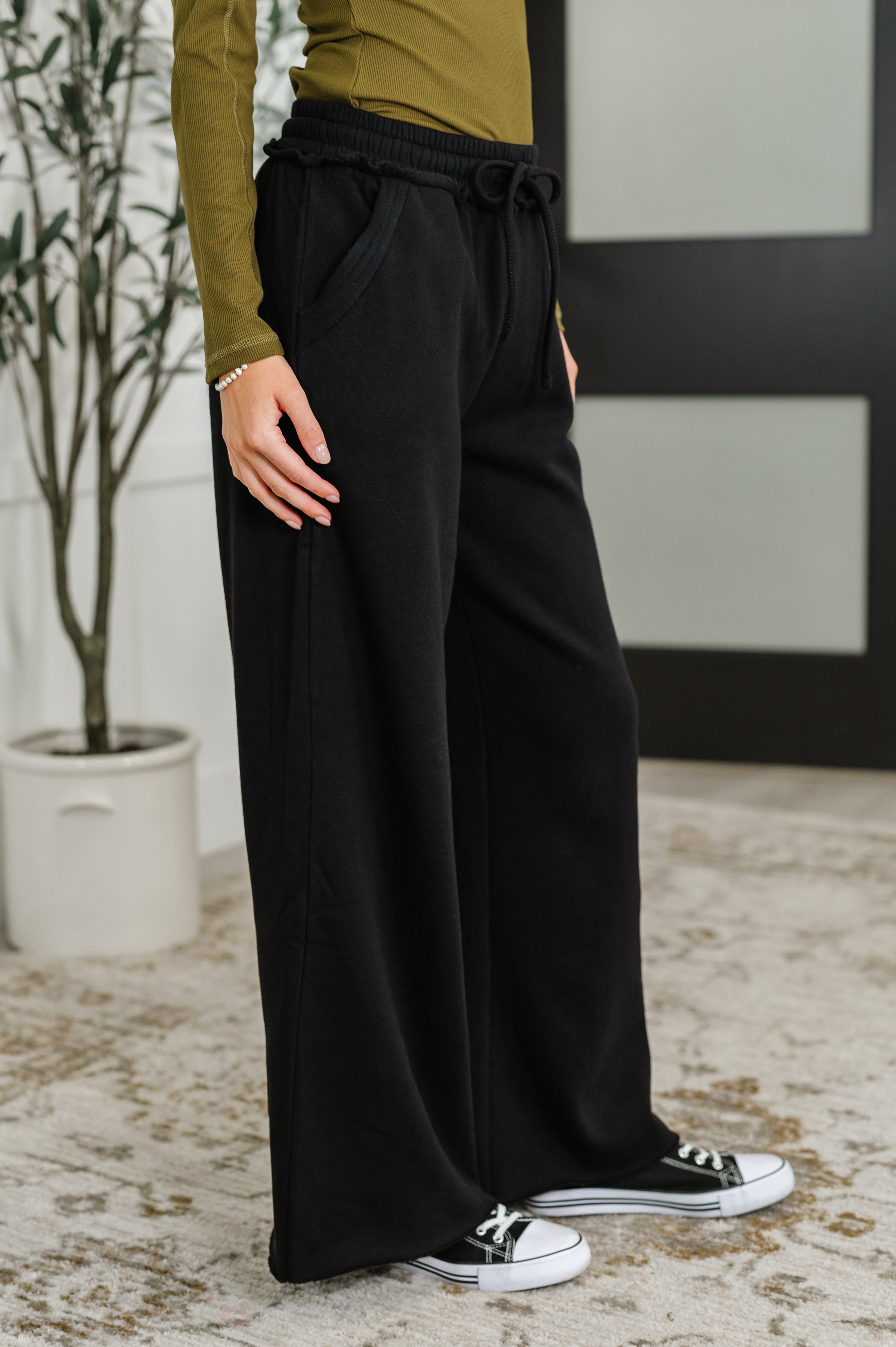 Lounge Line Wide Leg Sweats in Black Womens Ave Shops- Tilden Co.
