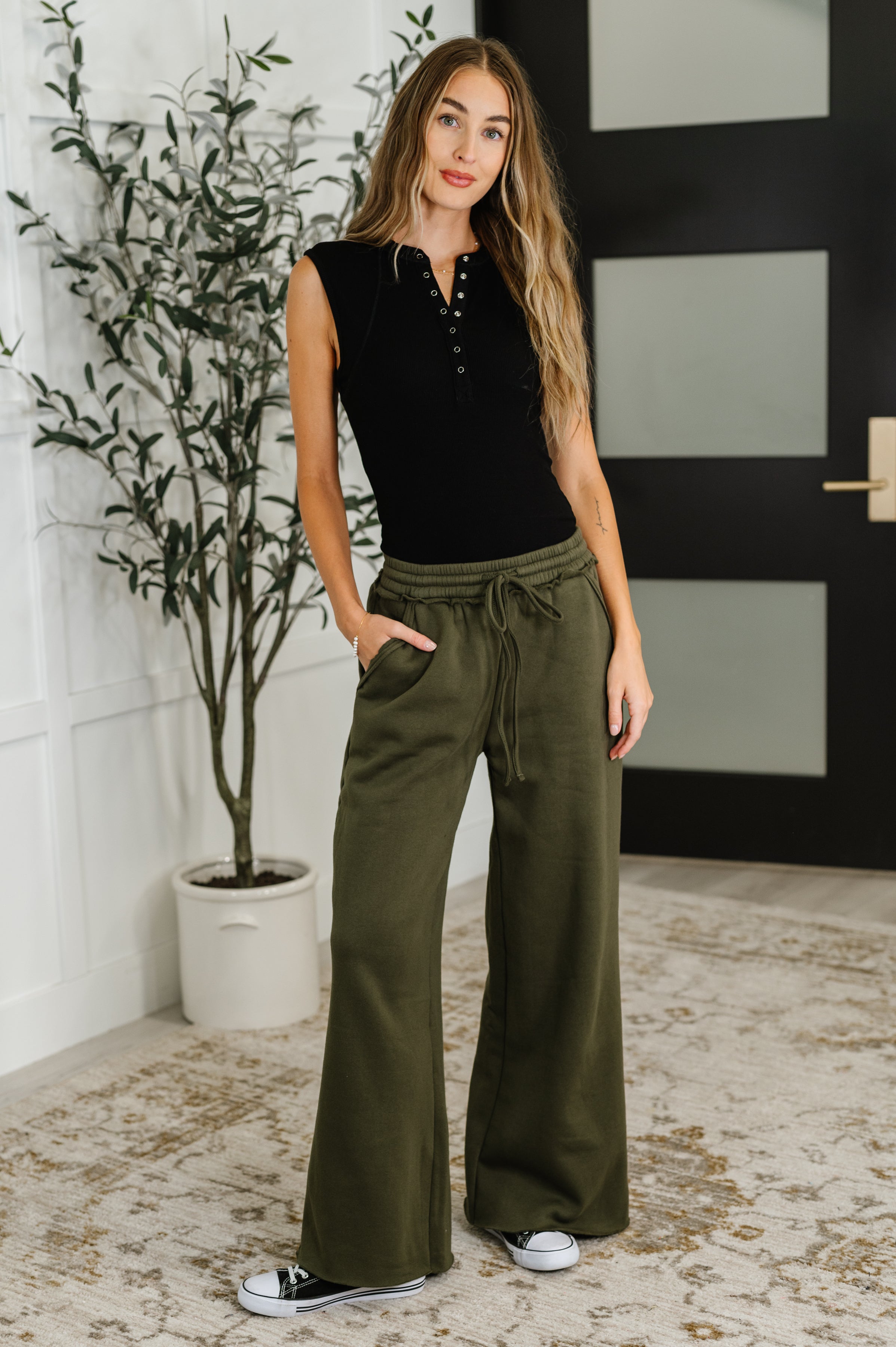 Lounge Line Wide Leg Sweats in Dark Olive Womens Ave Shops- Tilden Co.