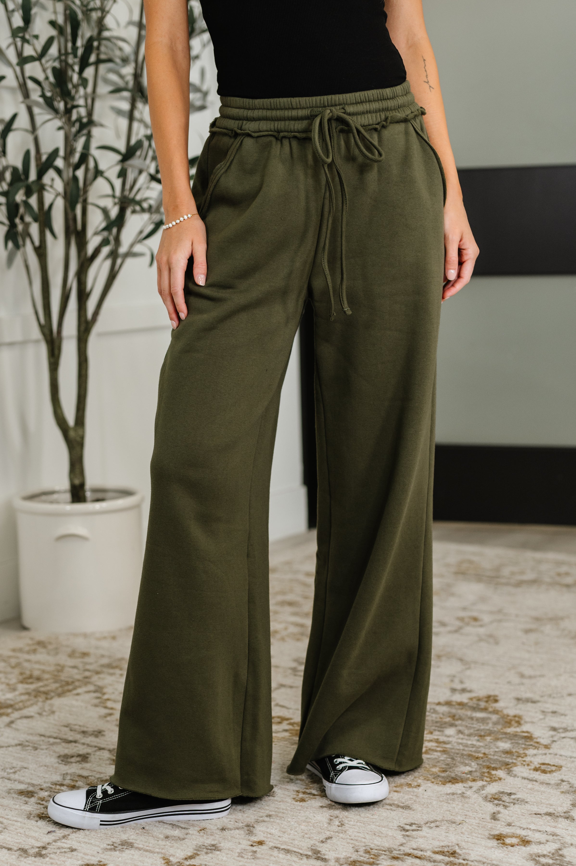 Lounge Line Wide Leg Sweats in Dark Olive Womens Ave Shops- Tilden Co.