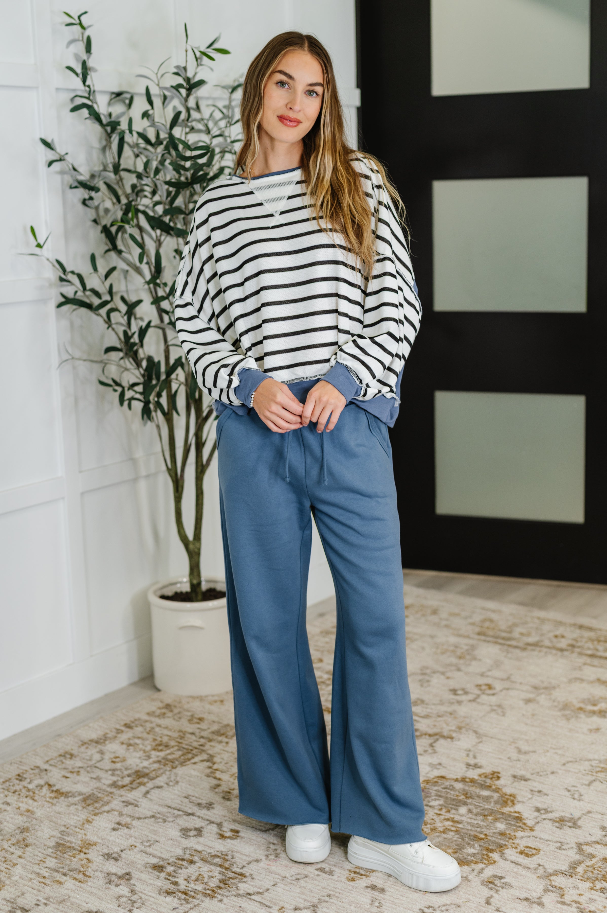 Lounge Line Wide Leg Sweats in Dusty Blue Womens Ave Shops- Tilden Co.