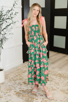 Low Effort, High Impact Tiered Dress in Green/Coral Womens Ave Shops- Tilden Co.