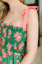 Low Effort, High Impact Tiered Dress in Green/Coral Womens Ave Shops- Tilden Co.