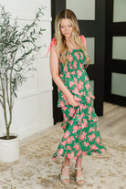 Low Effort, High Impact Tiered Dress in Green/Coral Womens Ave Shops- Tilden Co.