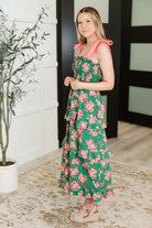 Low Effort, High Impact Tiered Dress in Green/Coral Womens Ave Shops- Tilden Co.