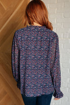 Lucid Dream Ruffle Neckline Blouse in Navy    Blouses Ave Shops- Tilden Co.