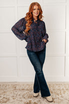 Lucid Dream Ruffle Neckline Blouse in Navy Blouses Ave Shops- Tilden Co.