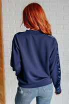 Lysa Satin Stripe Pullover in Smoky Navy    Athleisure Ave Shops- Tilden Co.