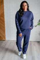 Lysa Satin Stripe Pullover in Smoky Navy    Athleisure Ave Shops- Tilden Co.