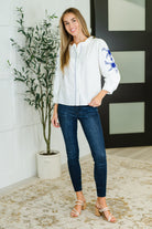 PREORDER: Machine Embroidered Details Ruffle Neck Blouse Womens Ave Shops- Tilden Co.