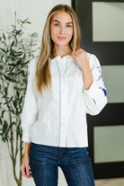PREORDER: Machine Embroidered Details Ruffle Neck Blouse Womens Ave Shops- Tilden Co.