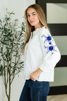 PREORDER: Machine Embroidered Details Ruffle Neck Blouse Womens Ave Shops- Tilden Co.