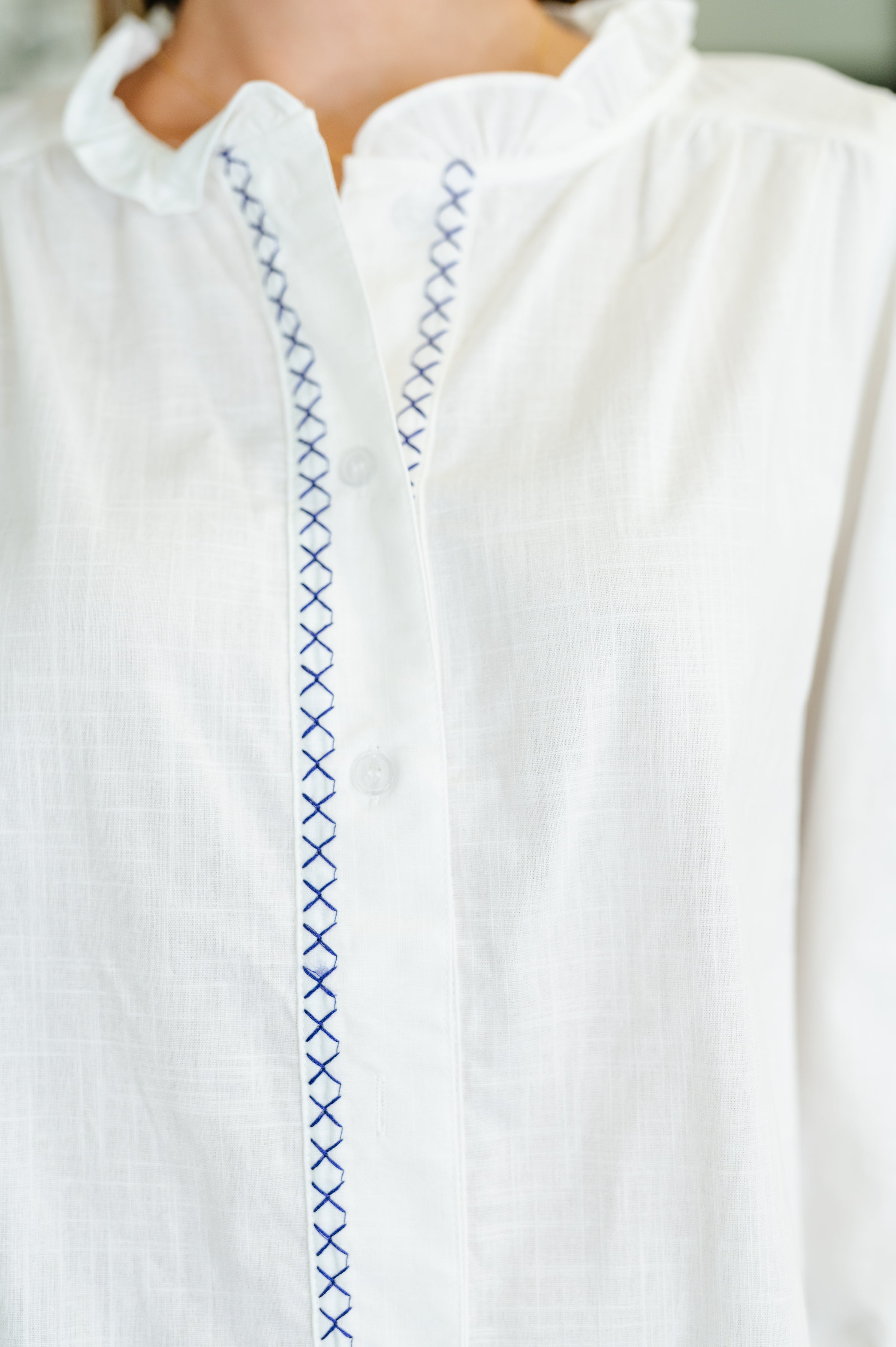 PREORDER: Machine Embroidered Details Ruffle Neck Blouse Womens Ave Shops- Tilden Co.