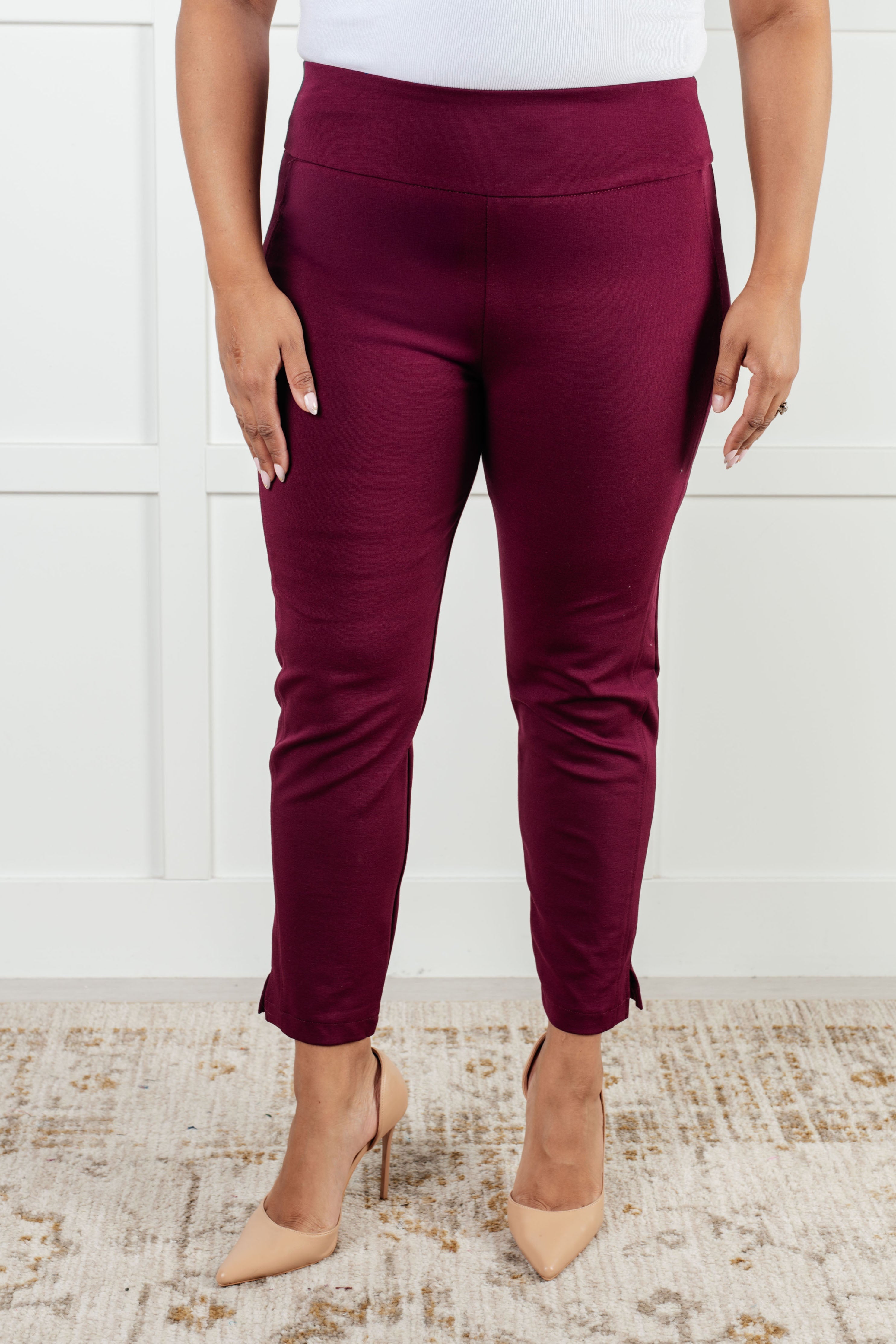 Magic Ankle Crop Skinny Pants in Wine Bottoms Ave Shops- Tilden Co.