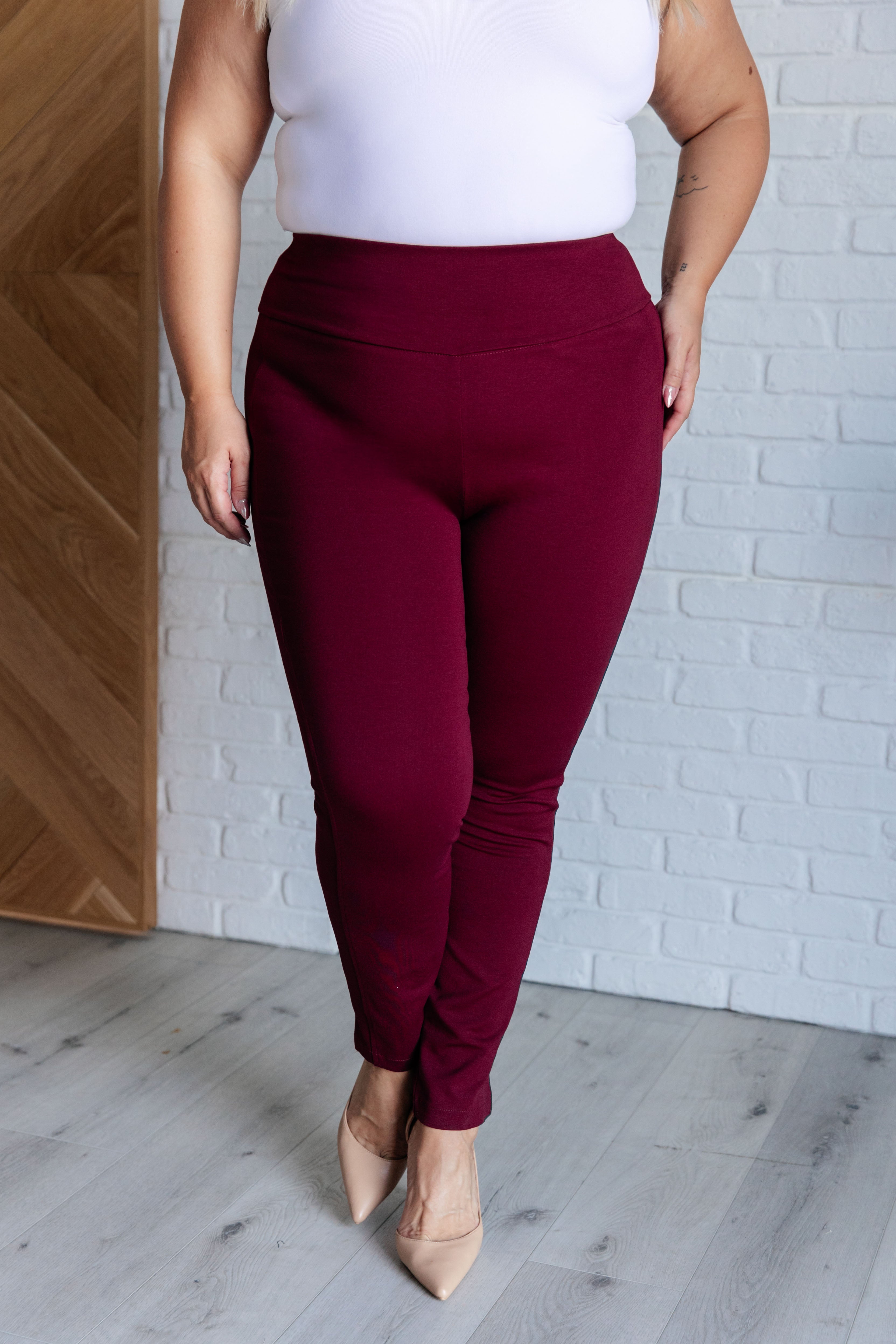 Magic Skinny 28" Pants in Wine    Bottoms Ave Shops- Tilden Co.