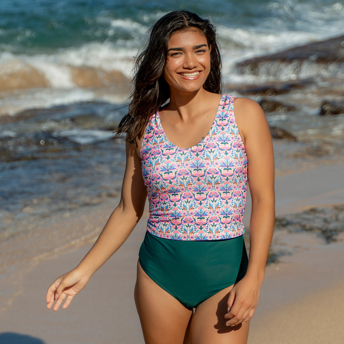 V Neck Tankini Top Mango Blossom Floral / XXS Mango Blossom Floral XXS Janela Bay- Tilden Co.