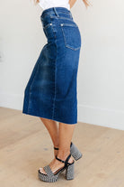 Marcy High Rise Denim Midi Skirt    Denim Ave Shops- Tilden Co.