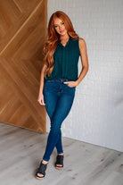 Matter of Fact Pleat Front Sleeveless Blouse in Sea Green    Blouses Ave Shops- Tilden Co.