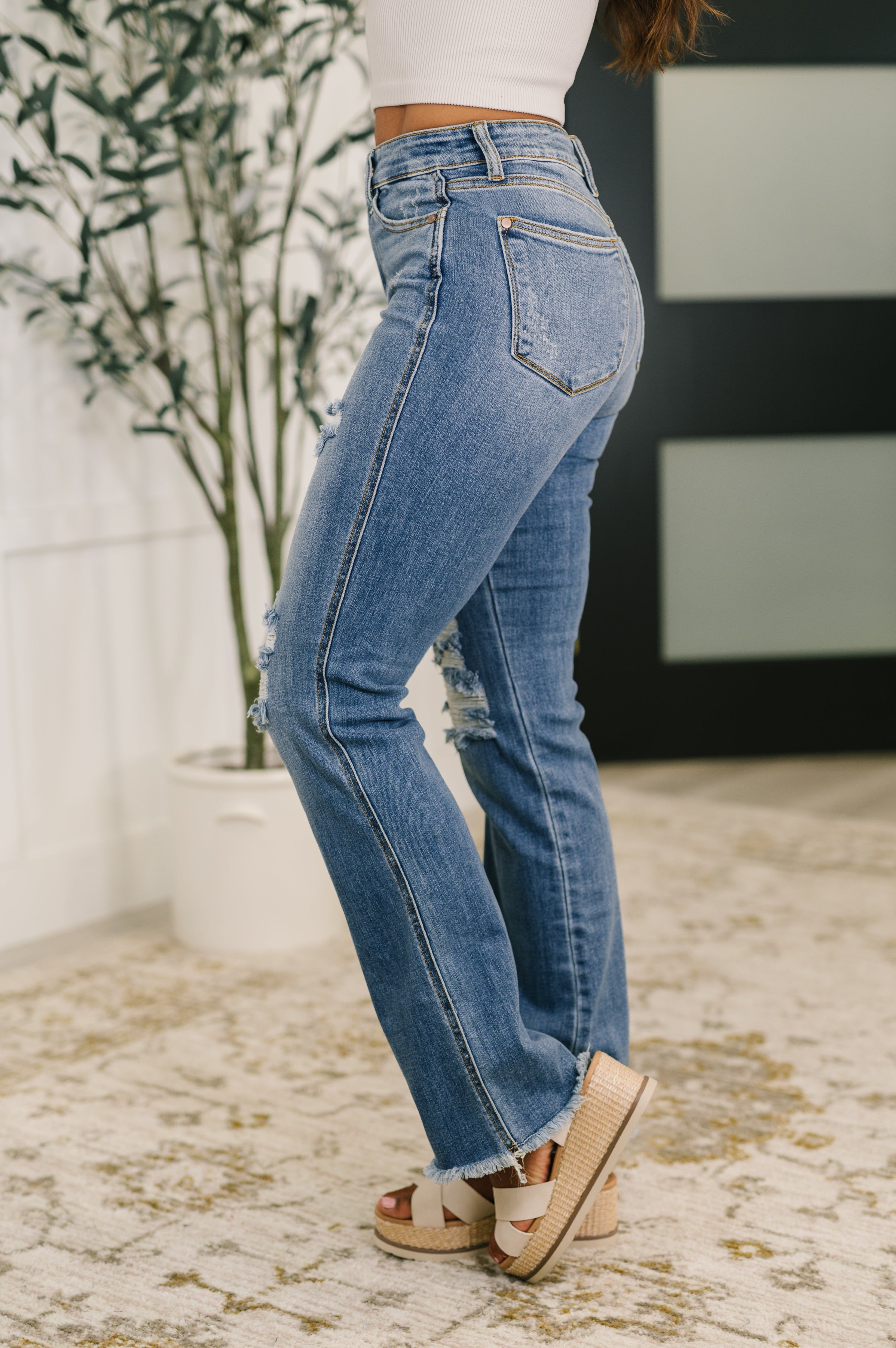Maureen High Rise Distressed Bootcut Jeans Womens Ave Shops- Tilden Co.