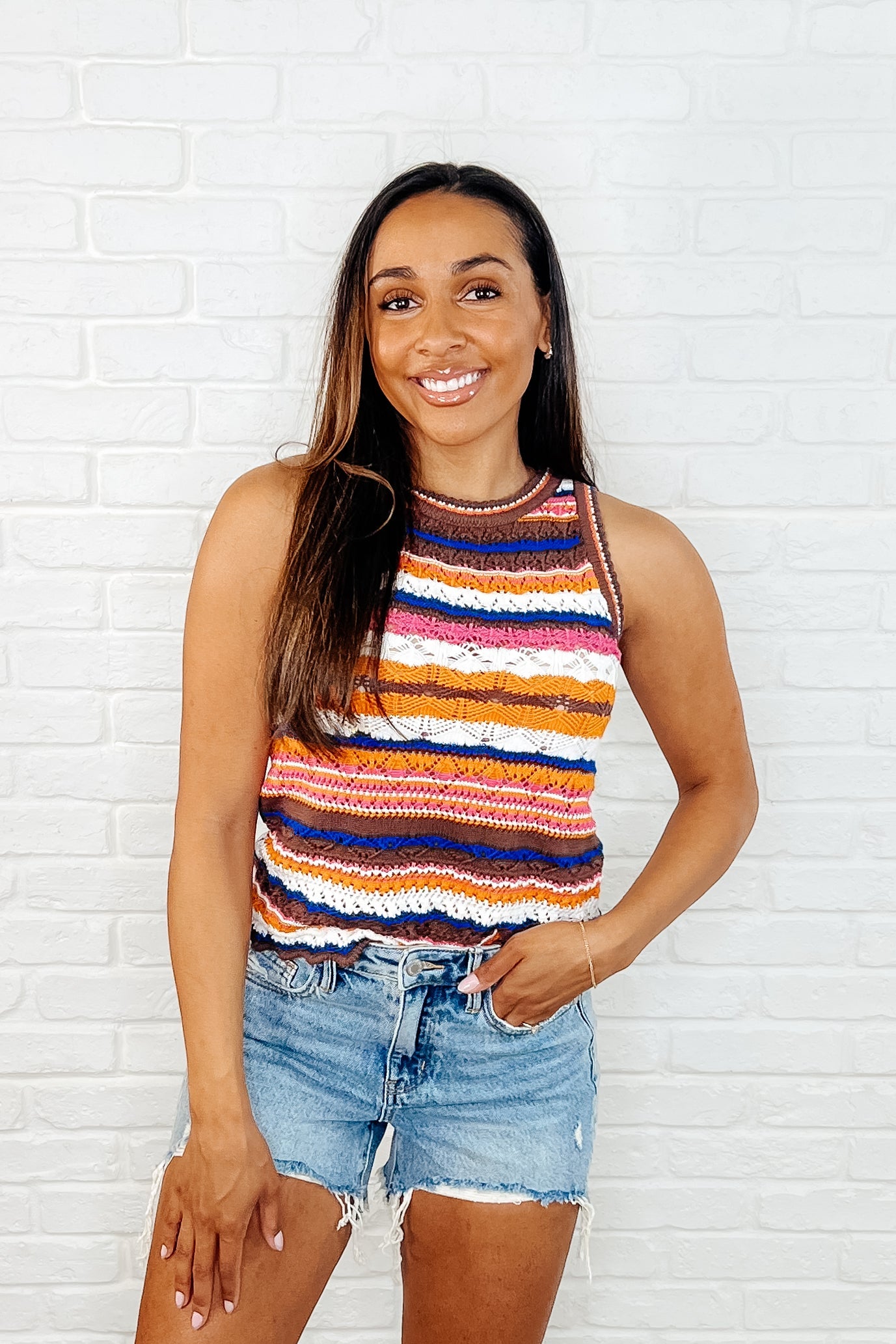 Max Aura Points Striped Knit Tank Womens Ave Shops- Tilden Co.