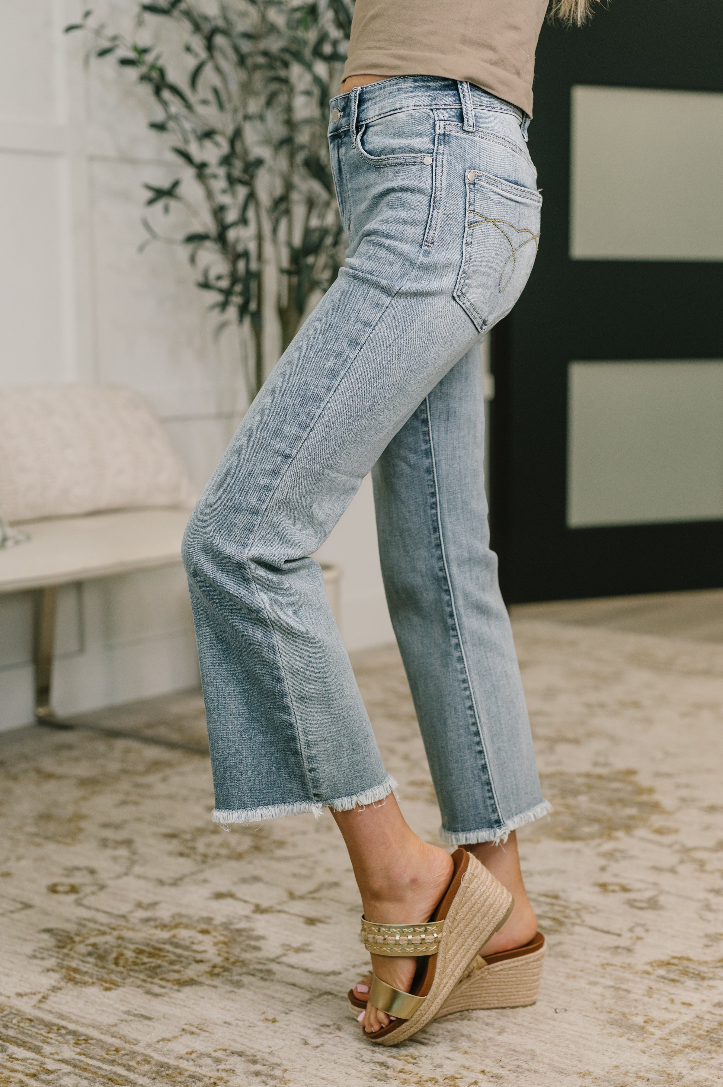 Mckaylee Mid Rise Kick Flare Jeans with Frayed Hem Womens Ave Shops- Tilden Co.