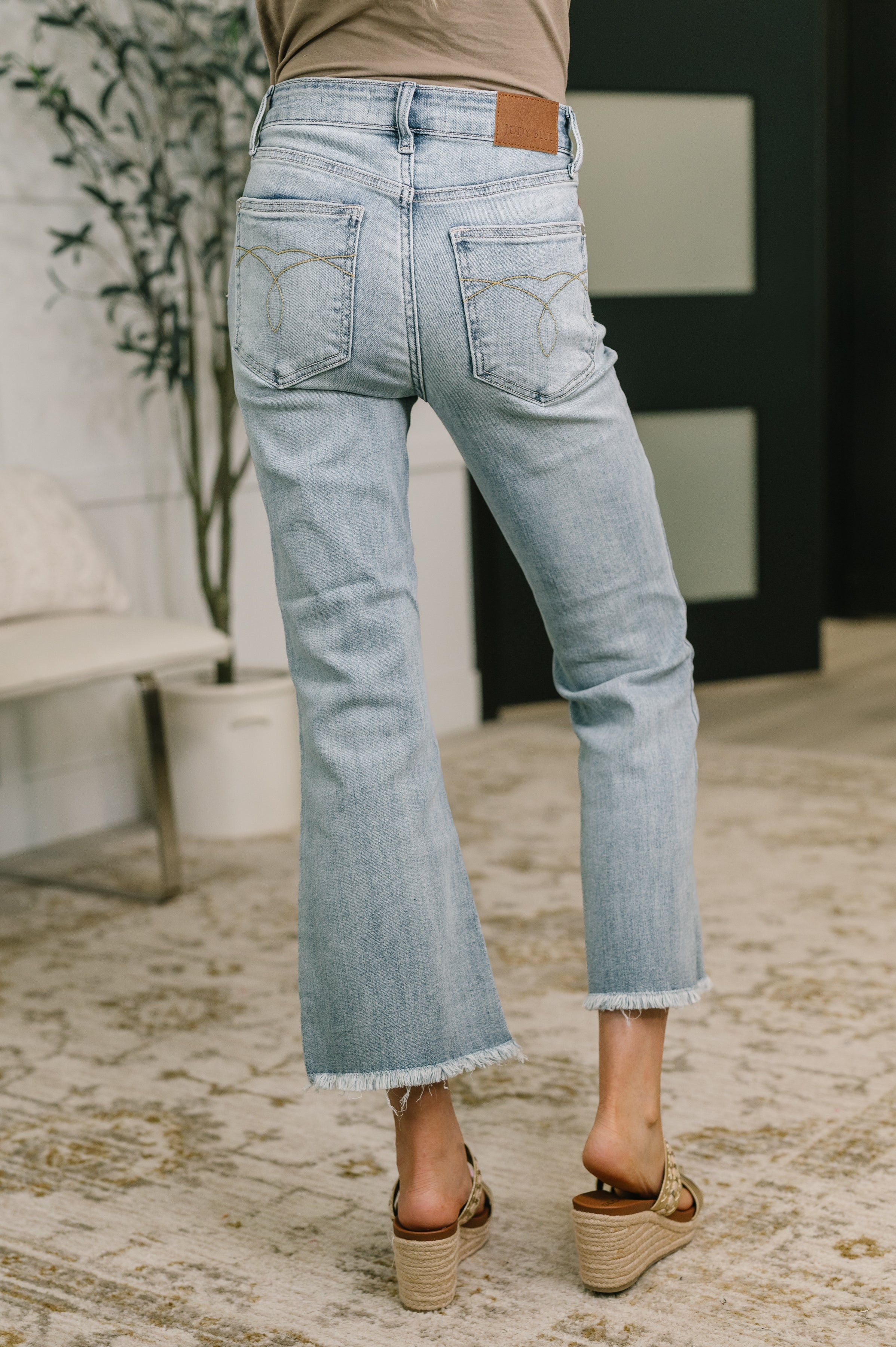 Mckaylee Mid Rise Kick Flare Jeans with Frayed Hem Womens Ave Shops- Tilden Co.