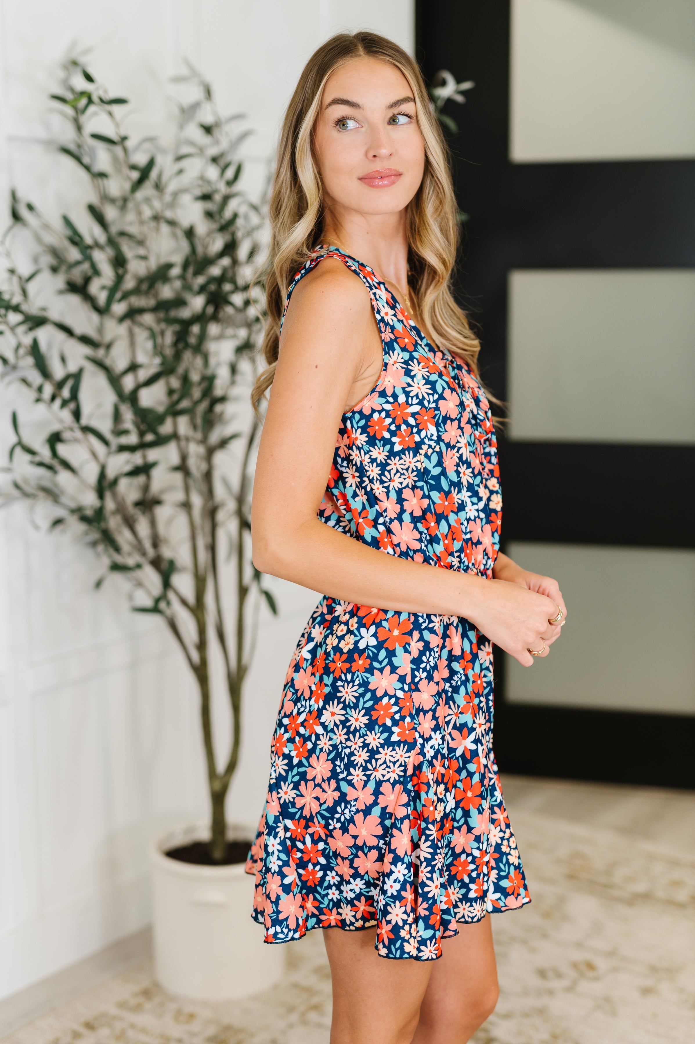 Meadow Mischief Sleeveless Romper in Navy/Orange/Teal Womens Ave Shops- Tilden Co.