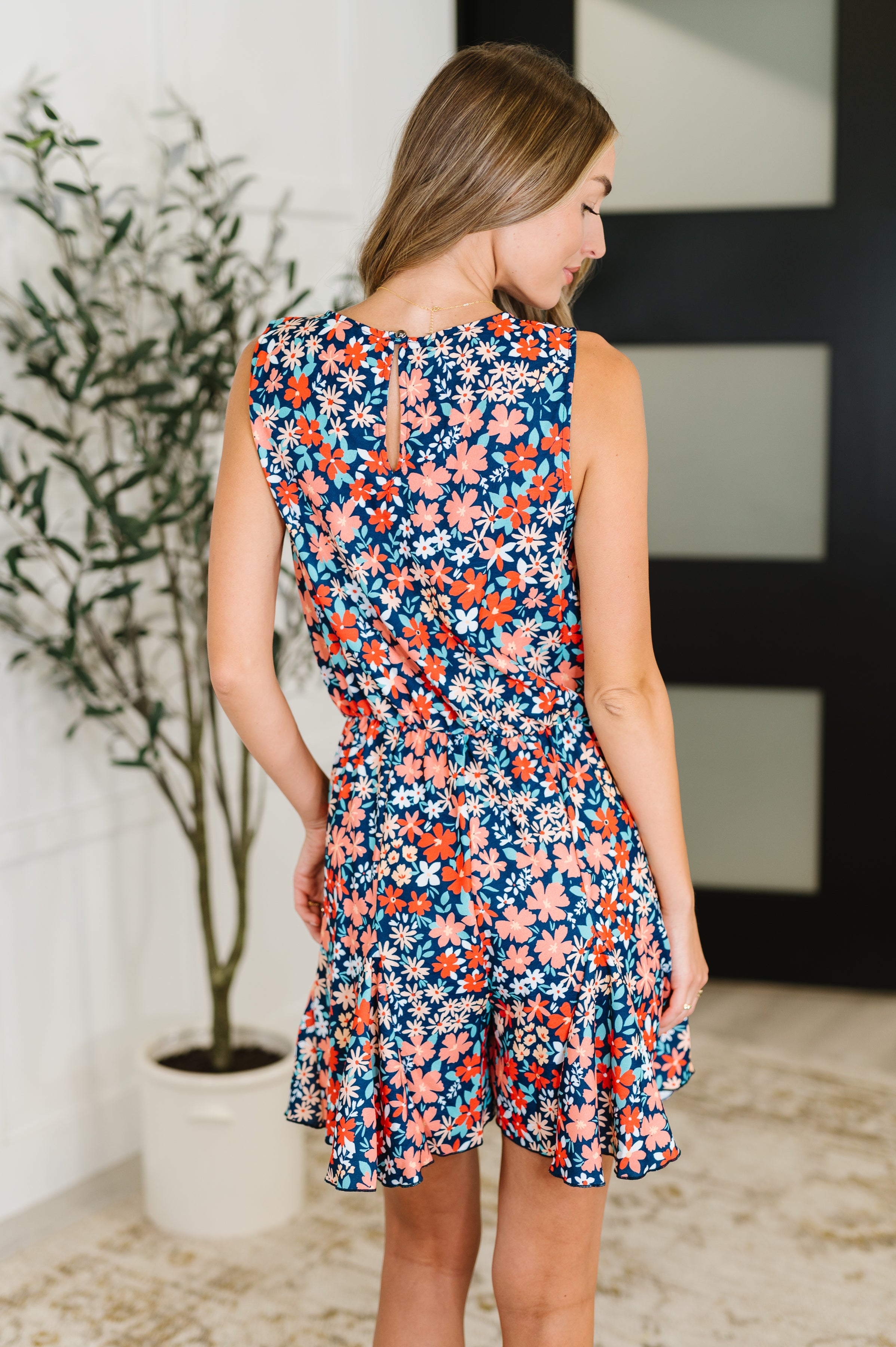 Meadow Mischief Sleeveless Romper in Navy/Orange/Teal Womens Ave Shops- Tilden Co.