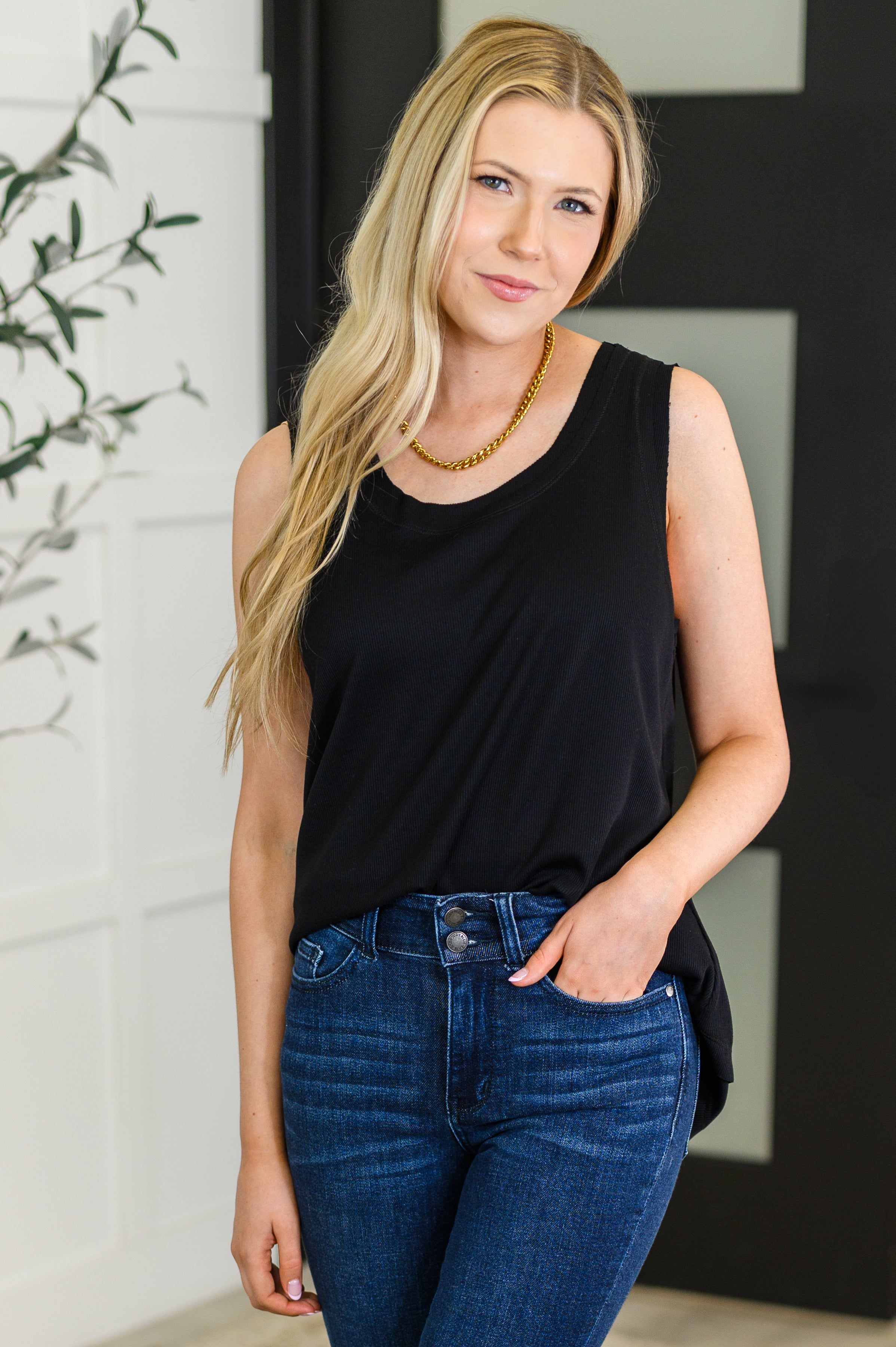 Mellow Muse Relaxed Knit Tank in Black Womens Ave Shops- Tilden Co.